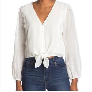 WAYF Nordstrom, Lace Trim Knotted Long Sleeve Blouse, Size Med, NWOT